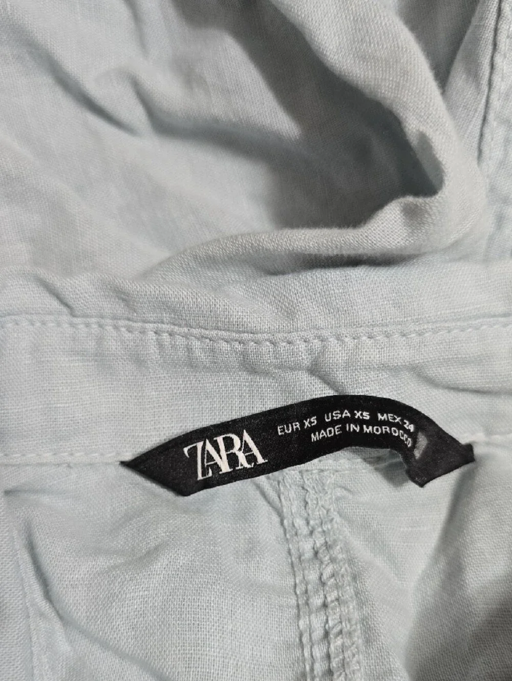 Zara Light Blue Button-Front Linen Utility Jumpsuit